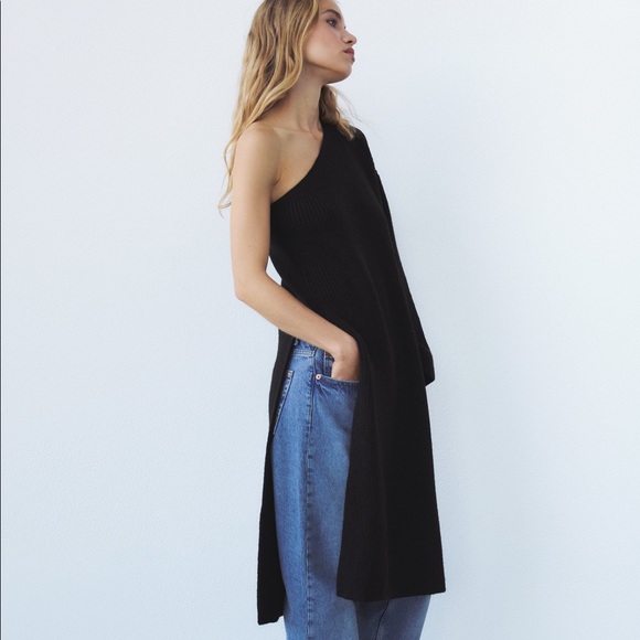 {Zara} Asymmetric Sleeve Knit Tunic Dress - Picture 2 of 13